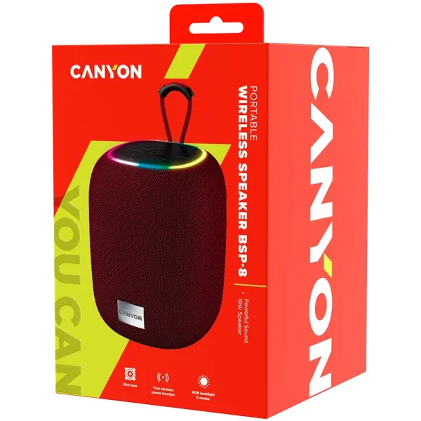 Колонка портативная беспроводная BSP-8, красная Canyon (CNE-CBTSP8R) - Фото 6