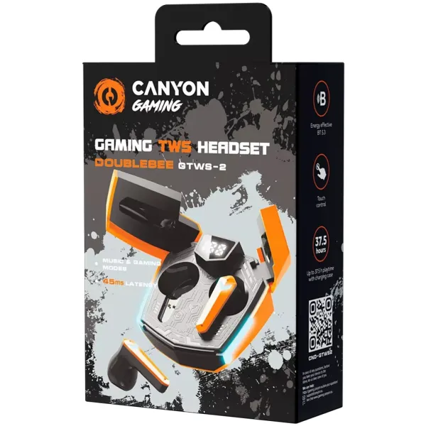 Наушники беспроводные игровые BT GTWS-2 оранжевые Canyon (CND-GTWS2O) - Фото 6
