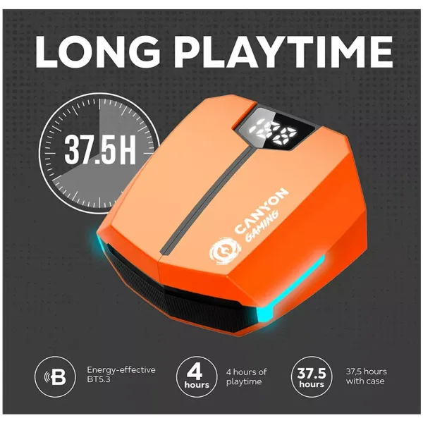Наушники беспроводные игровые BT GTWS-2 оранжевые Canyon (CND-GTWS2O) - Фото 7