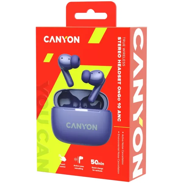 Наушники беспроводные OnGo BT TWS-10 фиолетовые Canyon (CNS-TWS10PL) - Фото 6