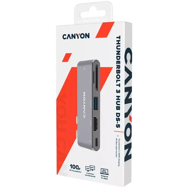 Хаб 5-в-1 мультипорт Thunderbolt 3 DS-5 Canyon (CNS-TDS05DG) - Фото 1