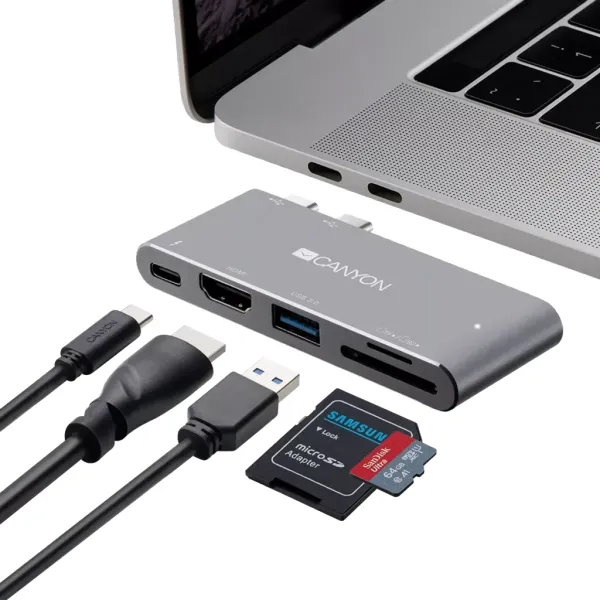 Хаб 5-в-1 мультипорт Thunderbolt 3 DS-5 Canyon (CNS-TDS05DG) - Фото 4