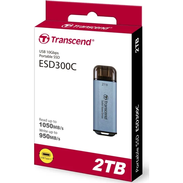 Накопитель портативный SSD ESD300 2TB, USB 3.1, Type-C Transcend (TS2TESD300C) - Фото 2