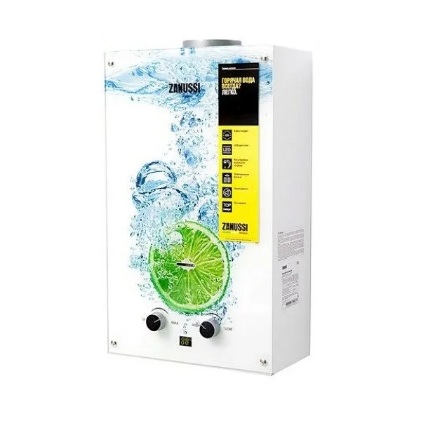 Газова колонка GWH 10 Fonte Glass Glass Lime 10 л/хв Zanussi (GWH10FONTEGLASSLIME) - Фото 1