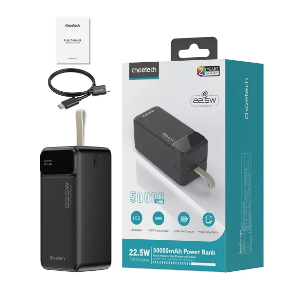 Аккумулятор внешний Power Bank 50000mAh 22,5W Fast charging с LED дисплеем Choetech (B732) - Фото 6
