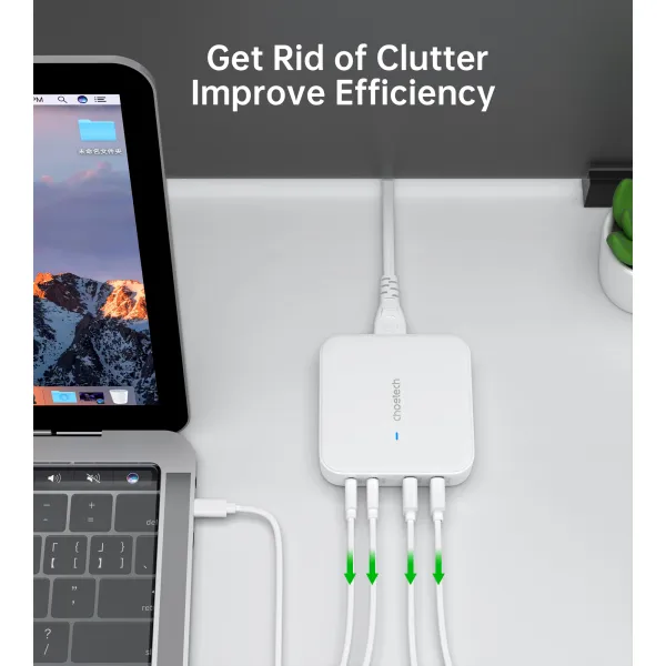 Устройство зарядное сетевое настольное GaN USB 2A+2C белое Choetech (PD8008-EU-WH) - Фото 5