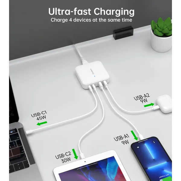Устройство зарядное сетевое настольное GaN USB 2A+2C белое Choetech (PD8008-EU-WH) - Фото 6