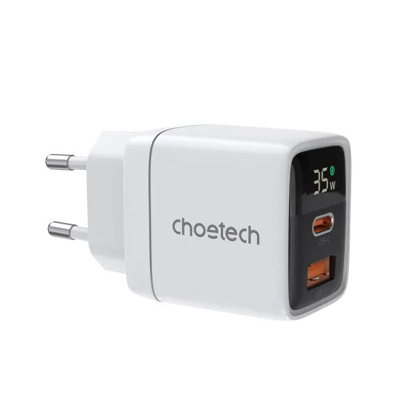 Пристрій зарядний мережевий PD35W USB 1A+1C з дисплеєм білий Choetech (PD6052-EU-WH)