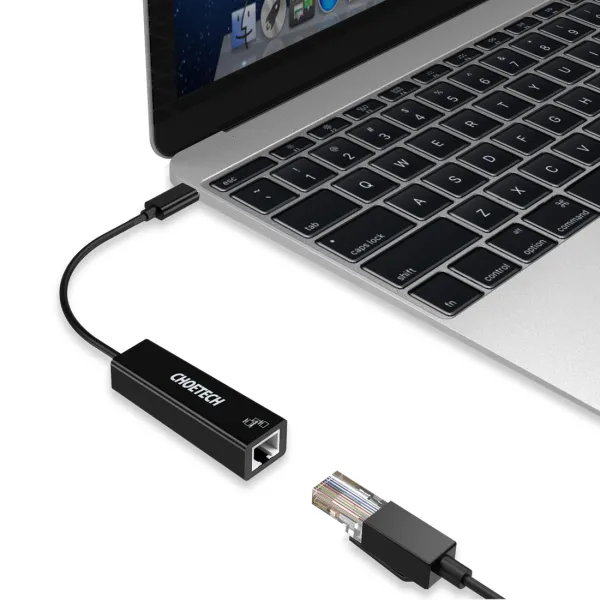 Адаптер USB-C к RJ45 черный Choetech (HUB-R01) - Фото 2