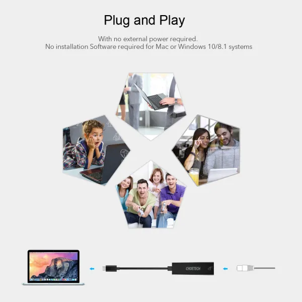 Адаптер USB-C к RJ45 черный Choetech (HUB-R01) - Фото 5