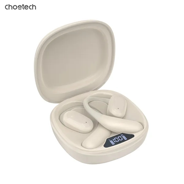 Навушники бездротові Open-ear з LED дисплеєм світло-бежеві Choetech (BH-T25-SK) - Фото 1