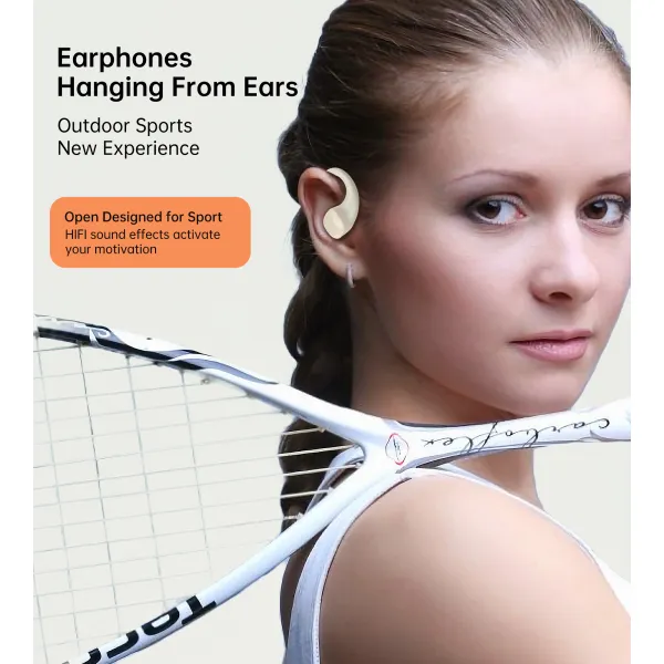 Навушники бездротові Open-ear з LED дисплеєм світло-бежеві Choetech (BH-T25-SK) - Фото 3