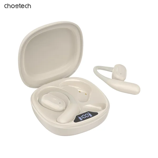 Навушники бездротові Open-ear з LED дисплеєм світло-бежеві Choetech (BH-T25-SK) - Фото 9