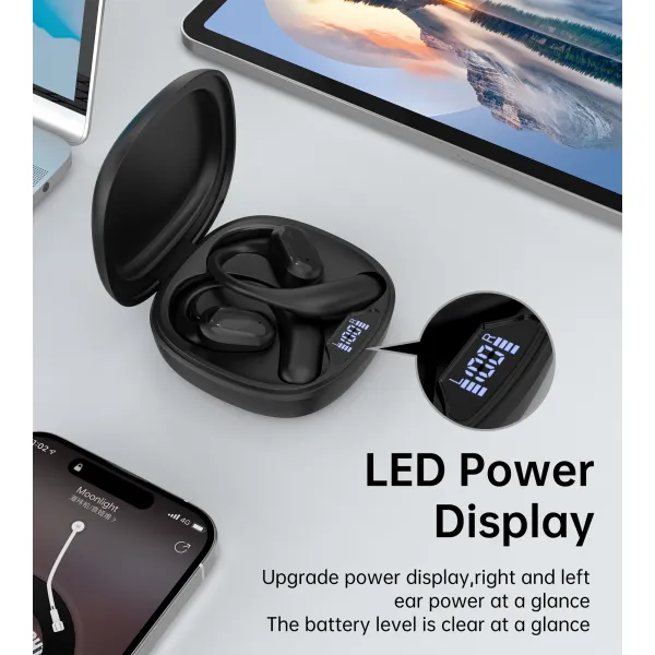 Навушники бездротові Open-ear з LED дисплеєм чорні Choetech (BH-T25-BK) - Фото 2