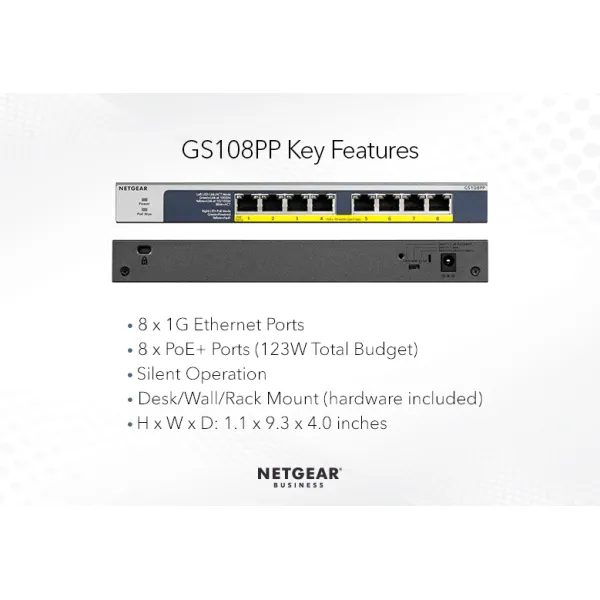 Комутатор мережевий GS108PP Netgear (GS108PP-100EUS) - Фото 4