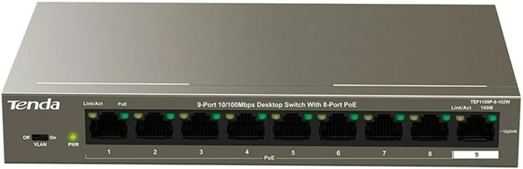 Комутатор мережевий TEF1109P-8-102W Tenda (TEF1109P-8-102W) - Фото 1