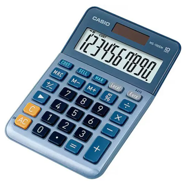 Калькулятор настольный 10 разрядов голубой Casio (MS-100EM-W-EP)