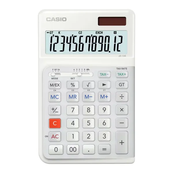 Калькулятор настольный 12 разрядов белый Casio (JE-12E-WE-WA-EP) - Фото 2