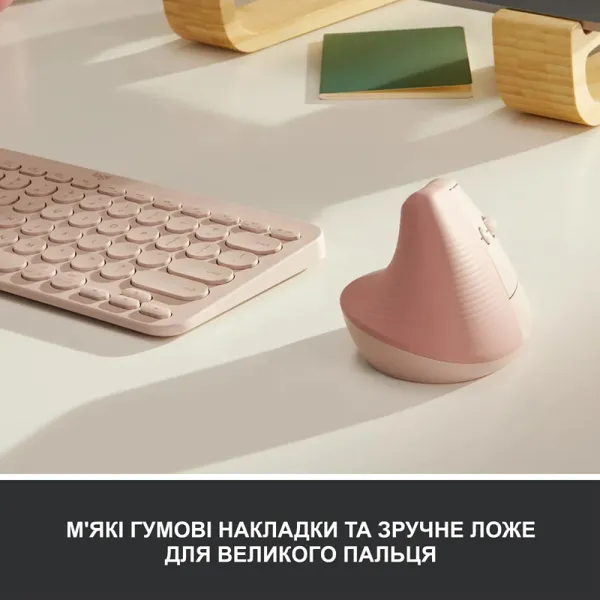 Миша бездротова WL/BT Lift Vertical Ergonomic, рожева Logitech (910-006478) - Фото 5