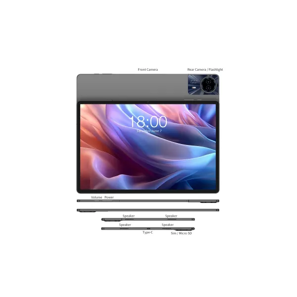 Планшет T65 Max 13" 8ГБ, 256ГБ, LTE, 10000мА•год, Android, сірий Teclast (6940709686126) - Фото 8