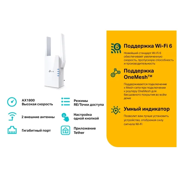 Розширювач покриття WiFi RE605X AX1800 MESH TP-Link (RE605X) - Фото 7
