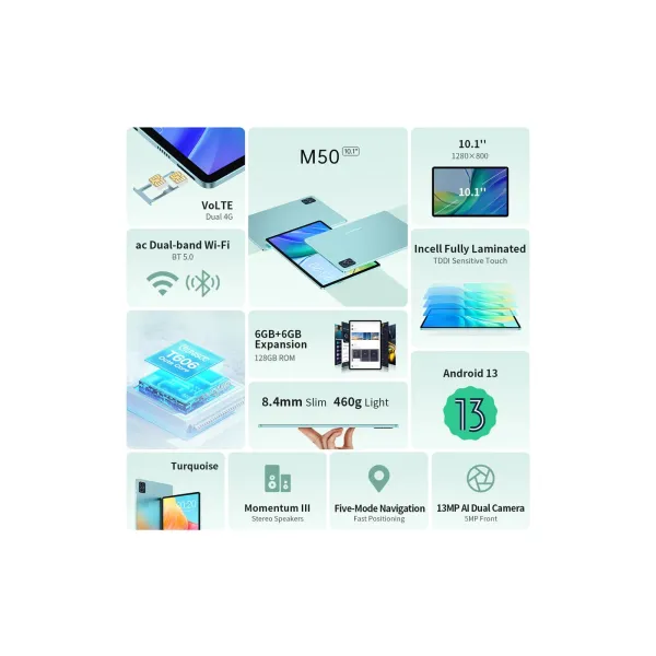 Планшет M50 10.1" 6GB, 128GB, LTE, 6000мА•год, Android, блакитний Teclast (6940709685532) - Фото 5