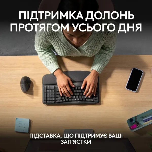 Клавиатура беспроводная Wave Keys ergonomic, графитовая Logitech (920-012304) - Фото 1