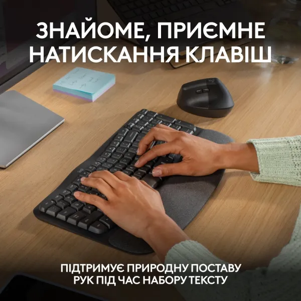 Клавиатура беспроводная Wave Keys ergonomic, графитовая Logitech (920-012304) - Фото 3