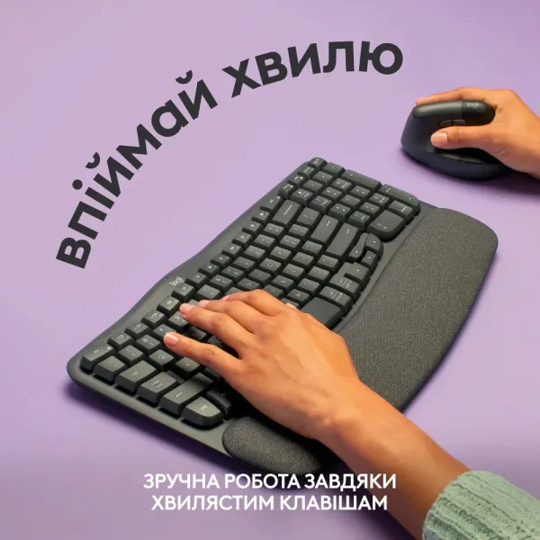 Клавиатура беспроводная Wave Keys ergonomic, графитовая Logitech (920-012304) - Фото 4