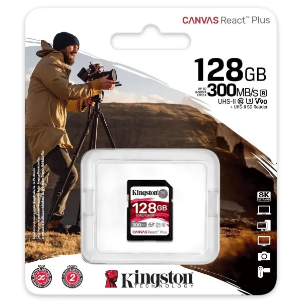 Карта памяти SD 128GB C10 UHS-II U3 Kingston (SDR2/128GB) - Фото 1