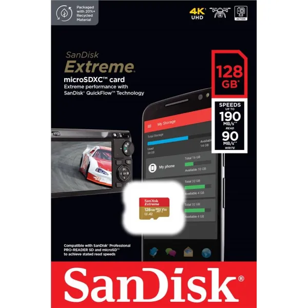 Карта памяти microSD 128GB C10 UHS-I U3 SanDisk (SDSQXAA-128G-GN6MN) - Фото 1