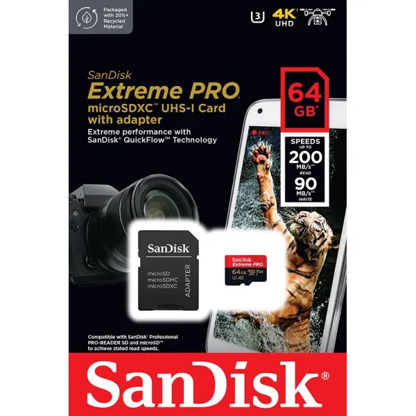 Карта памяти microSD 64GB C10 UHS-I U3 SanDisk (SDSQXCU-064G-GN6MA) - Фото 1