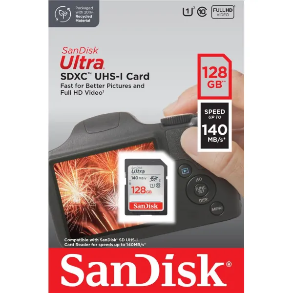 Карта памяти SD 128GB C10 UHS-I SanDisk (SDSDUNB-128G-GN6IN) - Фото 1