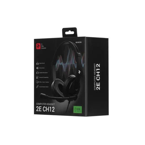 Гарнитура ПК стерео USB On-ear omni-mic 2м чёрная 2E (2E-CH12SU) - Фото 4
