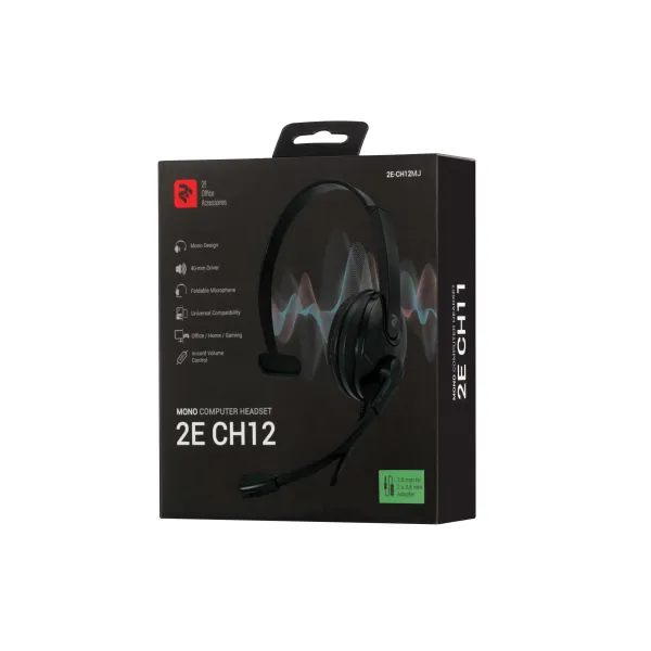 Гарнитура ПК моно On-ear mini-jack omni-mic 1.2м чёрная 2E (2E-CH12MJ) - Фото 2