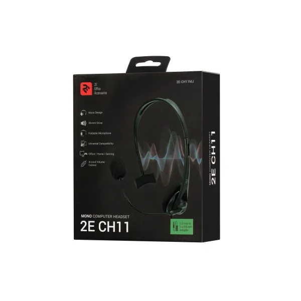 Гарнітура ПК моно On-ear mini-jack omni-mic 1.2м чорна 2E (2E-CH11MJ) - Фото 1