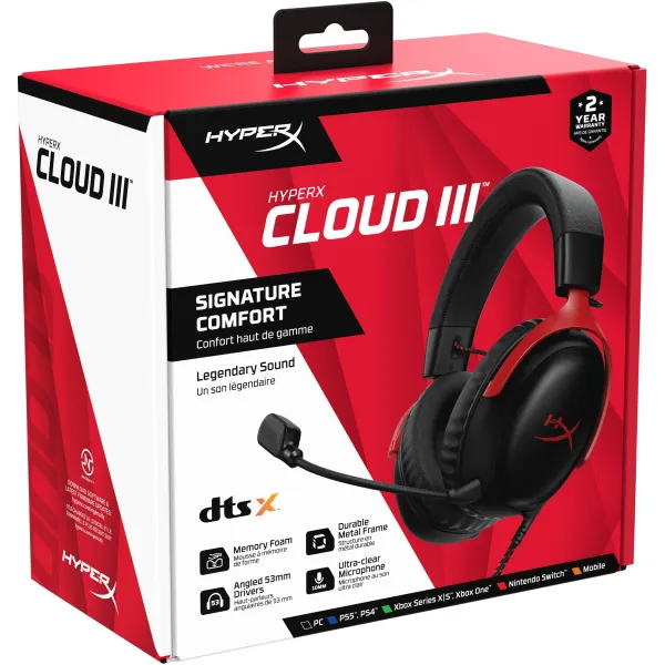 Гарнитура игровая mini-jack/USB-A/USB-C Cloud III чёрно-красная HyperX (727A9AA) - Фото 3