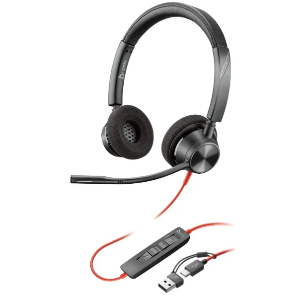 Гарнитура компьютерная стерео USB-A USB-C On-ear Blackwire 3320-M чёрная Poly (8X220AA)