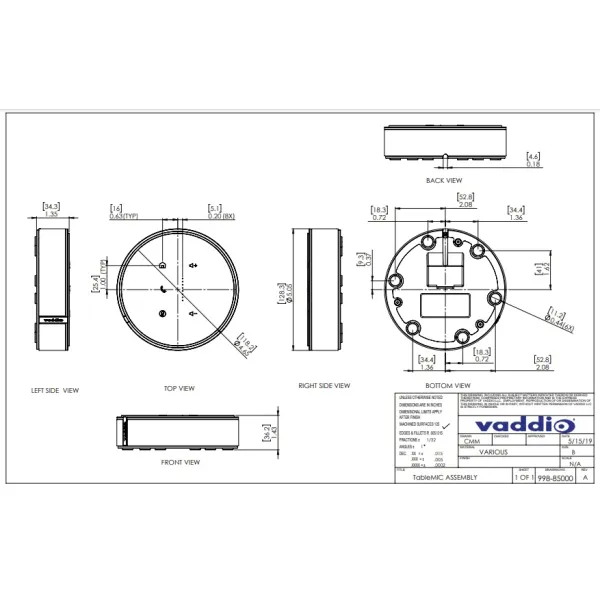 Микрофон настольный TableMIC, белый Vaddio (999-85000-000W) - Фото 3