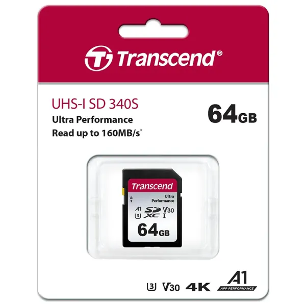 Карта памяти 64GB SD C10 UHS-I U3 Transcend (TS64GSDC340S) - Фото 1