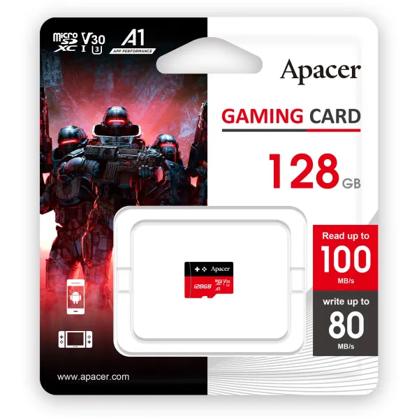 Карта памяти 128GB microSD C10 UHS-I U3 A1 Apacer (AP128GMCSX10U7-RAGC) - Фото 1