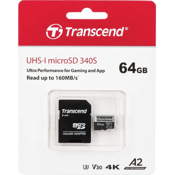 Карта памяти 64GB microSD C10 UHS-I U3 A2 Transcend (TS64GUSD340S) - Фото 1