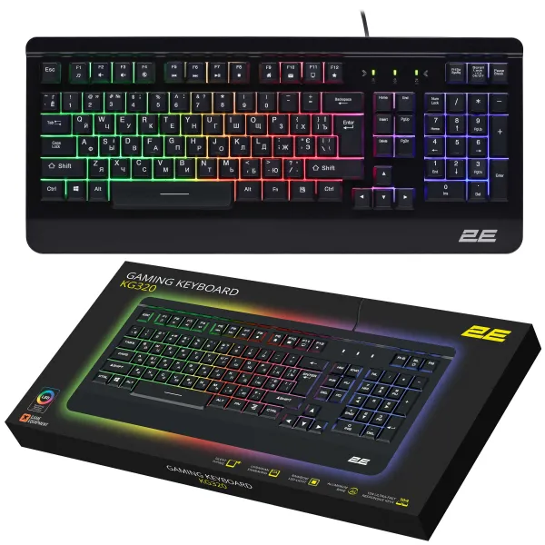 Клавиатура USB-A мембранная игровая KG320, EN/UA/RU, чёрная 2E (2E-KG320UB)