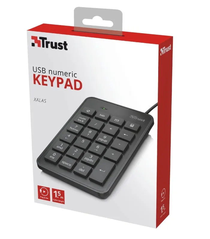 Клавіатура USB-A мембрана Xalas Numeric, чорна Trust (22221_TRUST) - Фото 1
