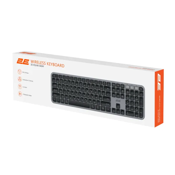 Клавиатура беспроводная WL/BT мембранная KS240, EN/UK, серо-чёрная 2E (2E-KS240WG_UA) - Фото 4