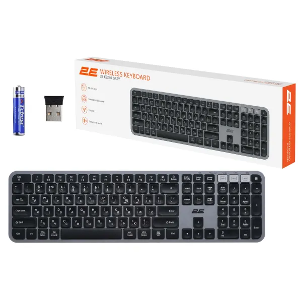Клавиатура беспроводная WL/BT мембранная KS240, EN/UK, серо-чёрная 2E (2E-KS240WG_UA) - Фото 10
