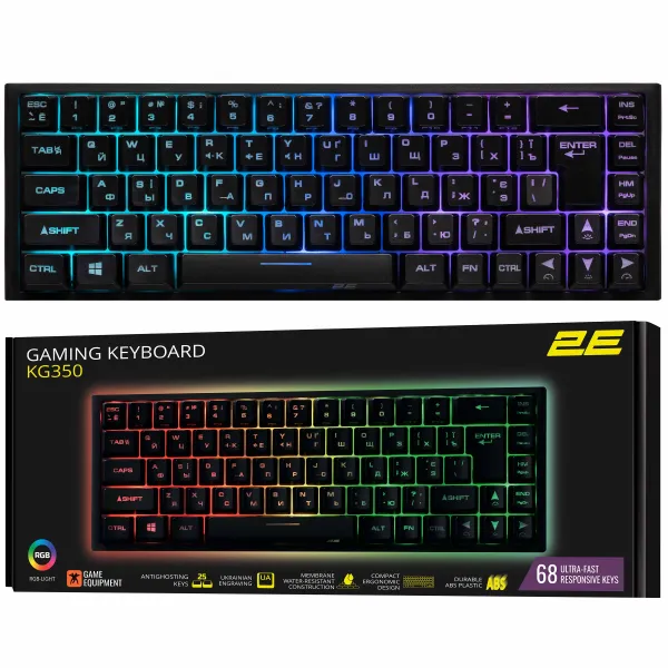 Клавиатура USB-A мембранная игровая KG350, EN/UA/RU, чёрная 2E (2E-KG350UBK) - Фото 2