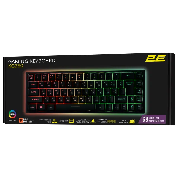 Клавиатура USB-A мембранная игровая KG350, EN/UA/RU, чёрная 2E (2E-KG350UBK) - Фото 7