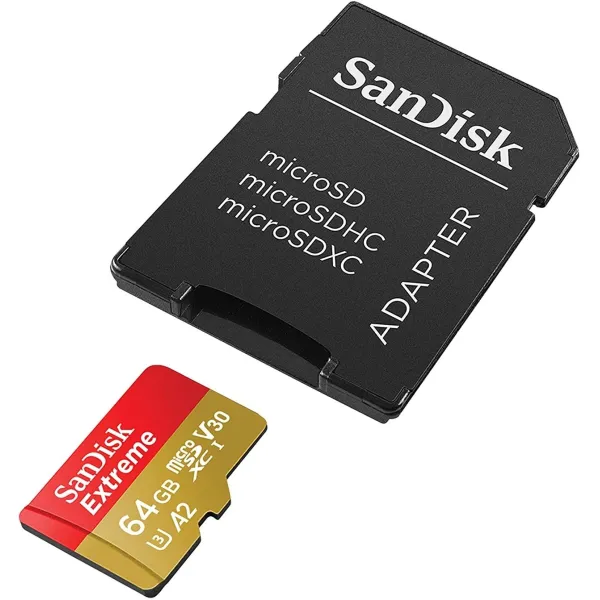Карта памяти 64GB microSD C10 UHS-I U3 R170/W80MB/s Extreme V30 + SD SanDisk (SDSQXAH-064G-GN6MA) - Фото 4
