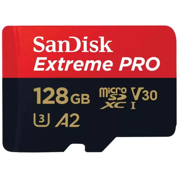Карта памяти 128GB microSD C10 UHS-I U3 R200/W90MB/s Extreme Pro V30 + SD SanDisk (SDSQXCD-128G-GN6MA)